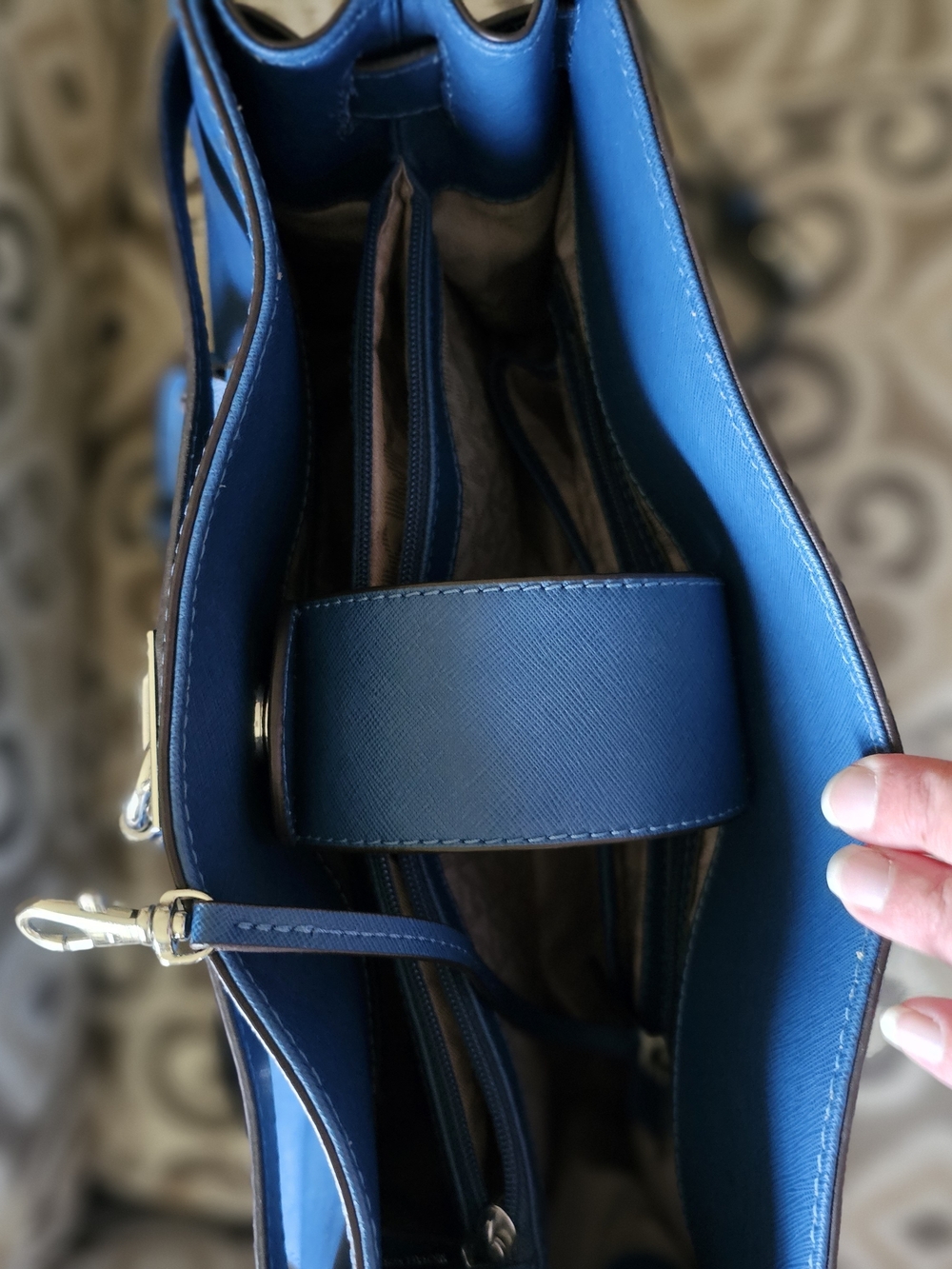 Michael Kors Blue Leather Satchel with Silver Hardware - Picture 6 of 14